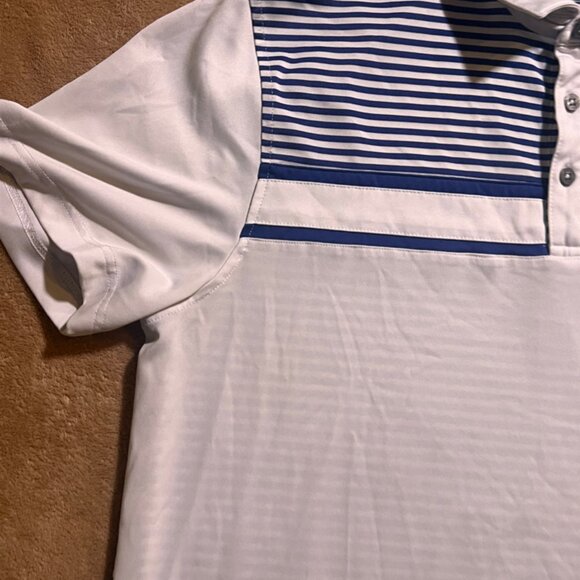 IZOD Golf Men Large White Blue Striped‎ Performance Short Sleeve Golf Polo (W) - Picture 2 of 7